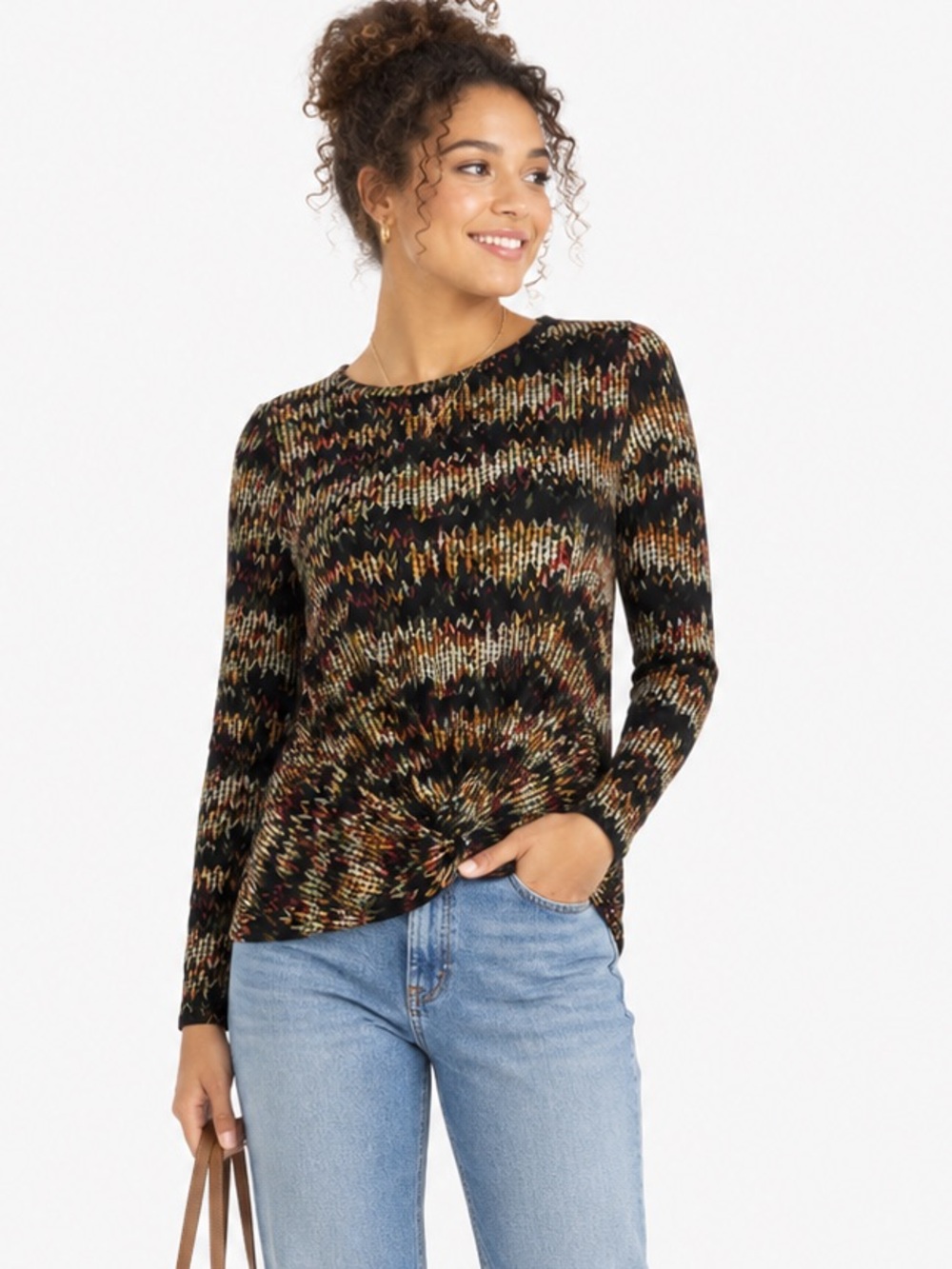 NWT Paraphrase Women Black Geo Knotted Sweater Top